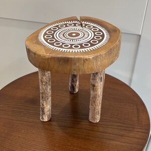 Handmade Mini Wooden Stool with White Mandala